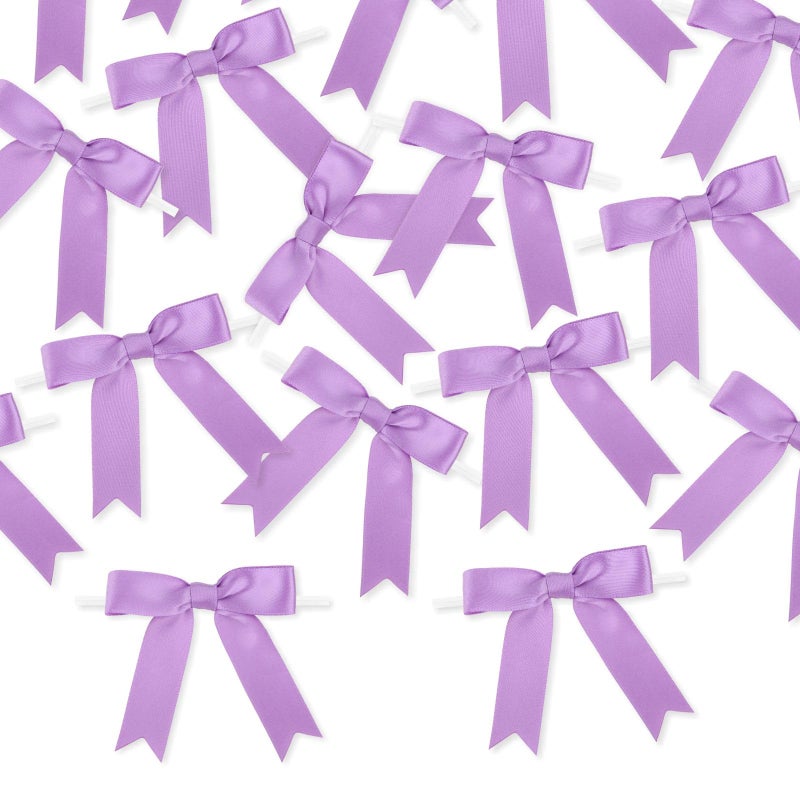 Meseey 50 Pcs 3 Inches Twist Tie Satin Ribbon Bows Grape Purple Pretied Premade Craft Bows for Treat Bags Gift Wrapping Basket Wedding Baby Shower Brithday Christmas Party (3""  Grape Purple) - Image 3